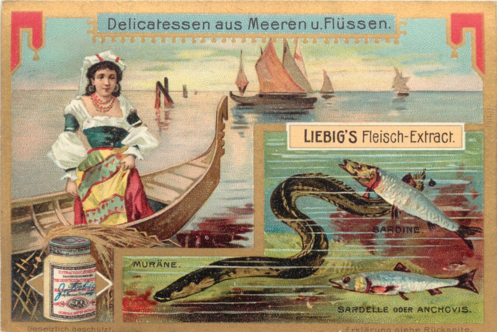 Tradecard, Liebig, Fleisch -Extract, Set of 6, Delicacies From The Seas & Rivers