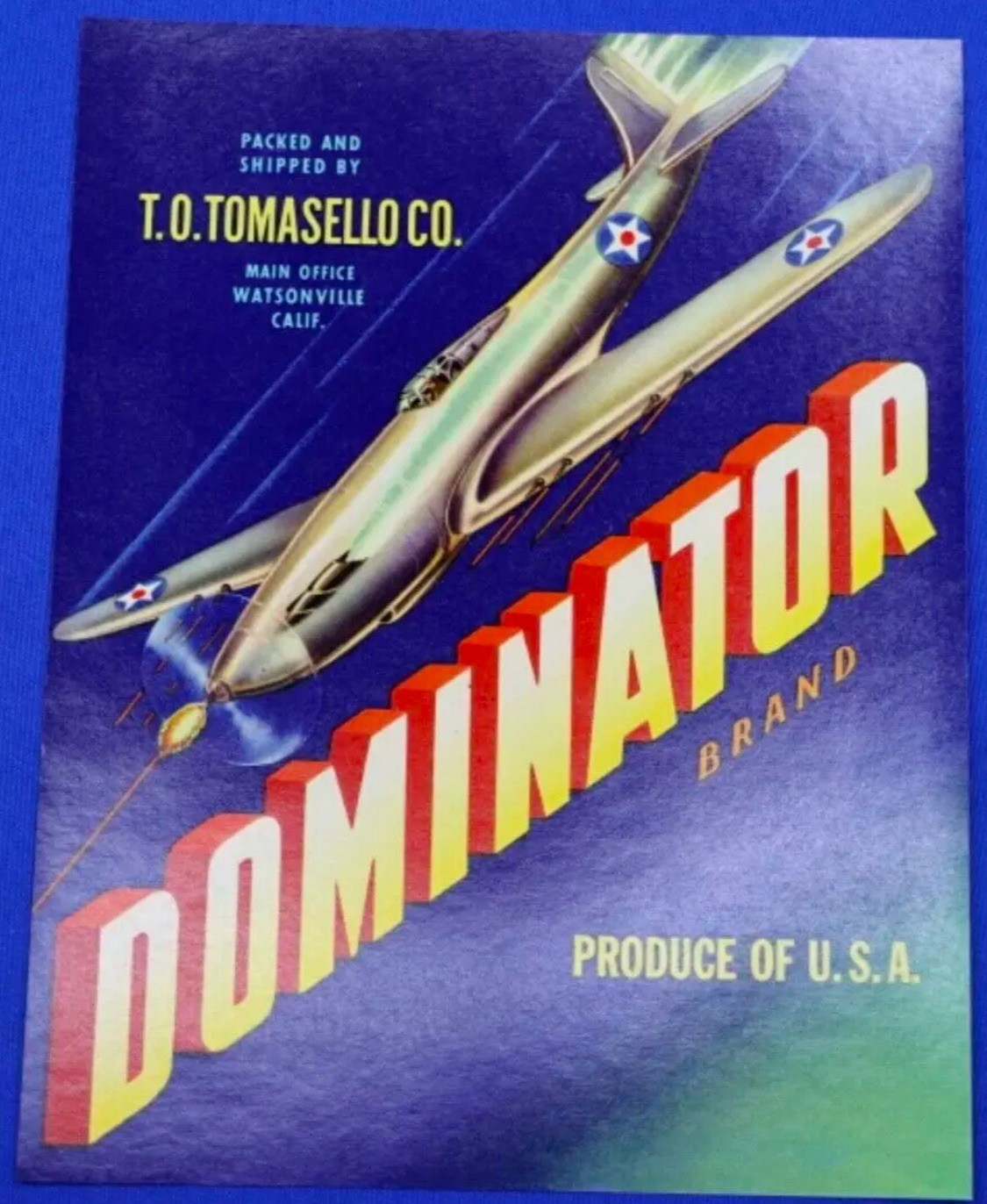Original Vintage 1950s Dominator Brand Tomato Crate Label Watsonville CA NEW