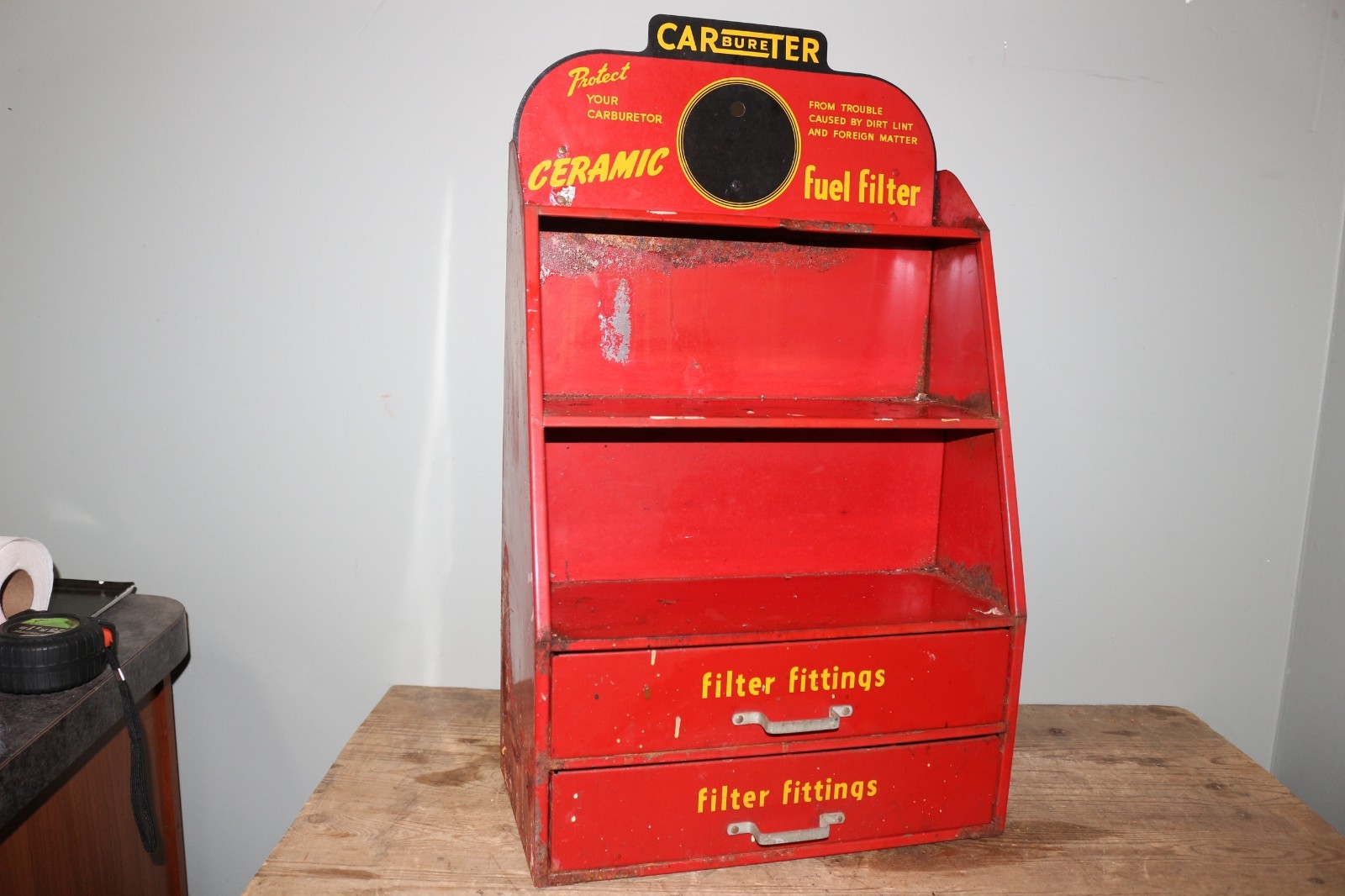 Vintage 1940’s/50’s Carter CARbureTER Carburetor Filter Parts Metal Cabinet Sign