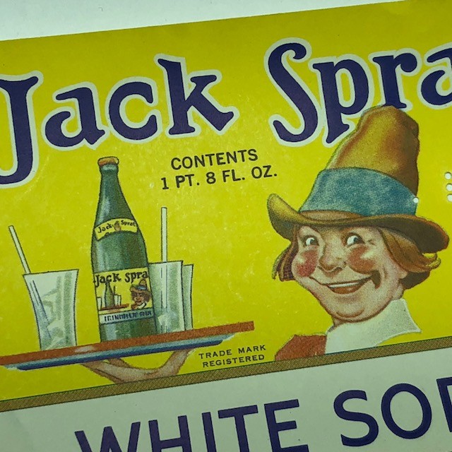 Jack Sprat White Soda Advertising unused label pop Marshalltown Iowa bottle IA
