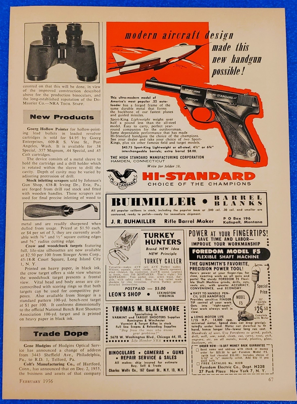 1956 Hi-Standard Sport-King Pistol Handgun Aircraft Design Vintage Print Ad Art