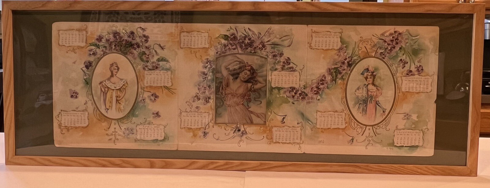 1900 Grand Union Tea Co Brooklyn Trifold Litho Calendar Branch Stores Framed