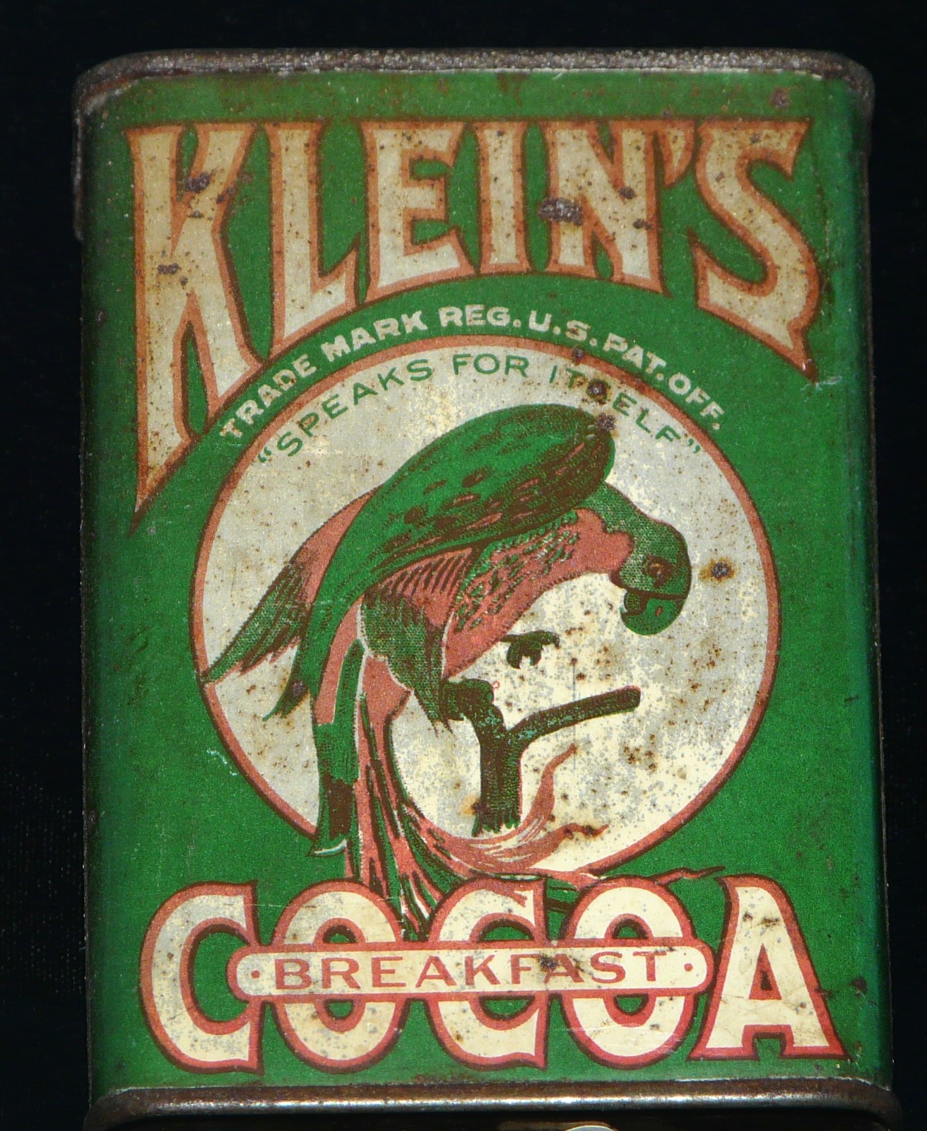 Klein’s Breakfast Cocoa 1/2Lb. Tin~Parrot~ 4 1/2″ x 3 1/4″ x 1 3/4″ ~ RARE