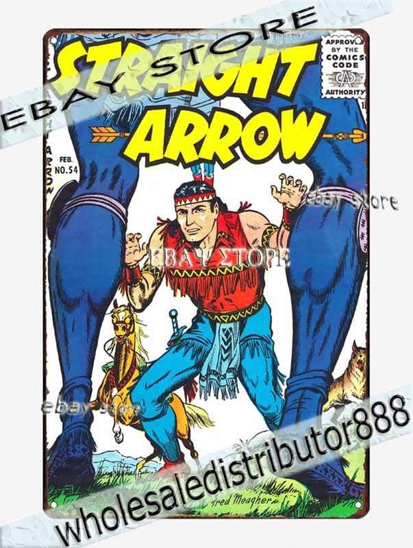 1950s Straight Arrow comics Archer Hero Tribal Portrait Tin Sign living room