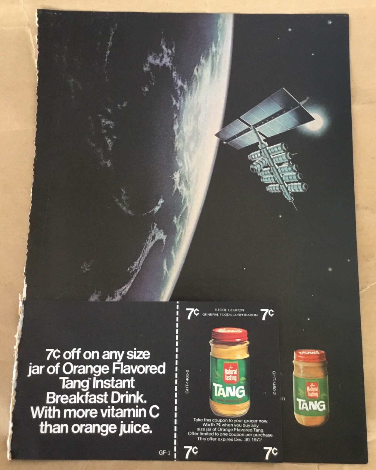 Tang drink print ad 1971 orig vintage 1970s retro art illus moon satellite decor