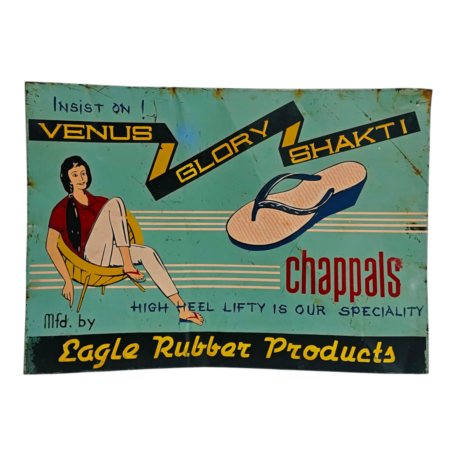 Old Antique Venus Glory shakti Chappals Ad. Litho Tin Sign Board , Collectible