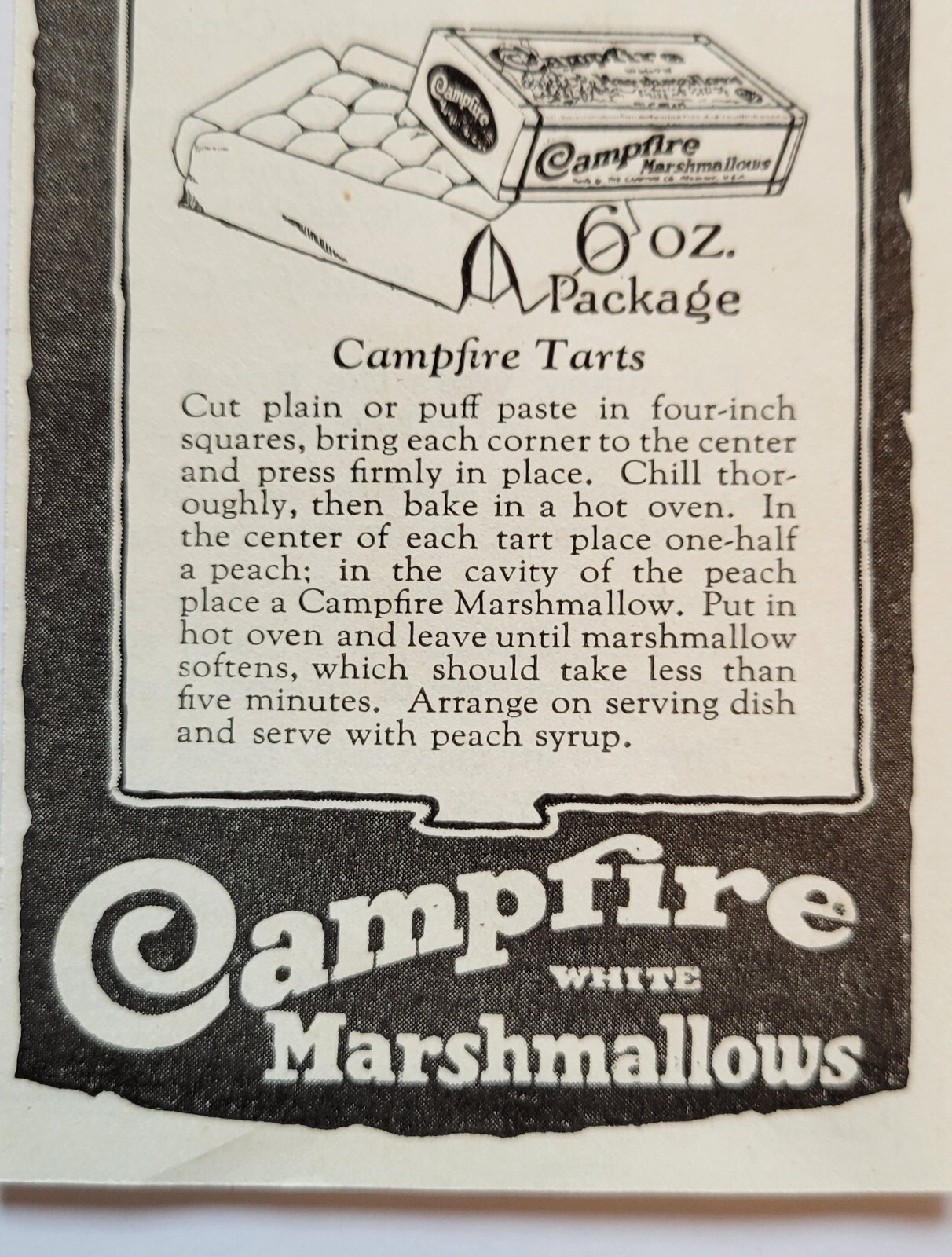 1922 Campfire Marshmallows. Campfire Peach Tarts Recipe 2.35″ x 12.35″