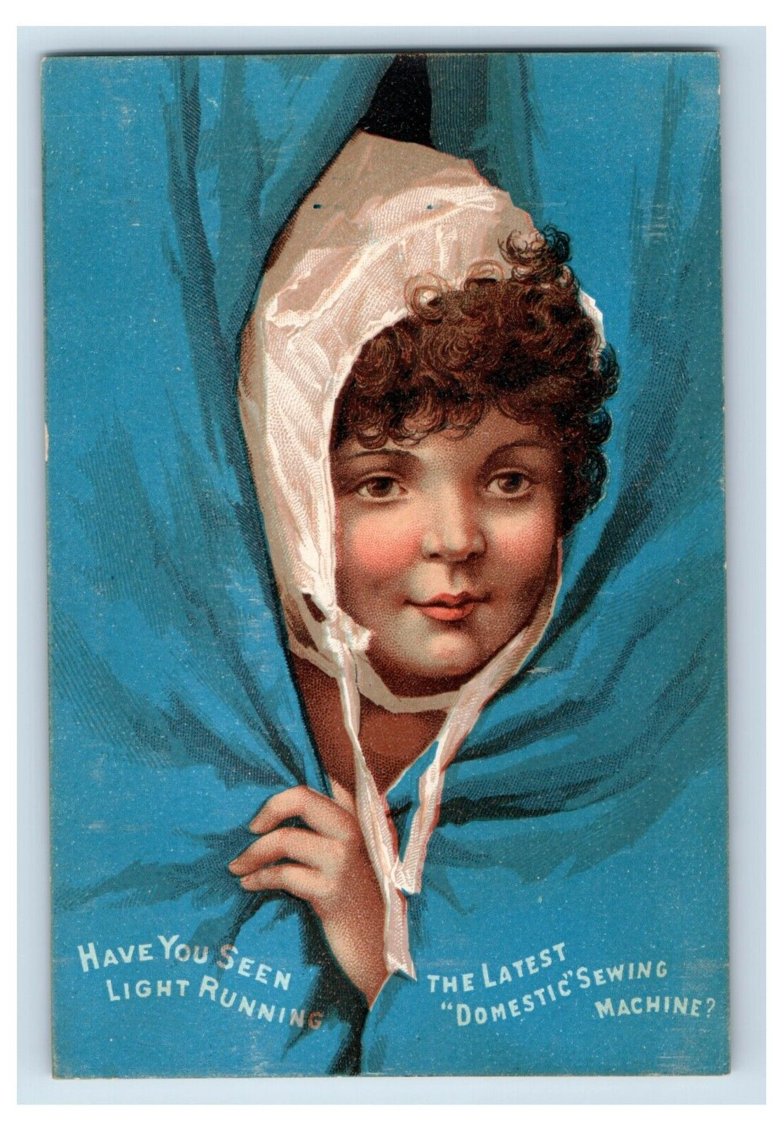 1880s Domestic Sewing Machine Child In Bonnet F142
