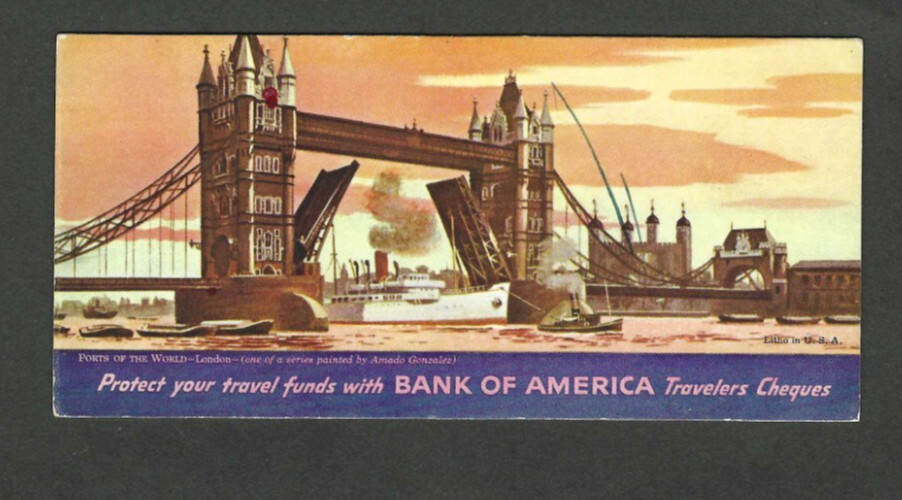 Old Advertising Premium Blotter Bank Of America Travelers Cheques London Bridge