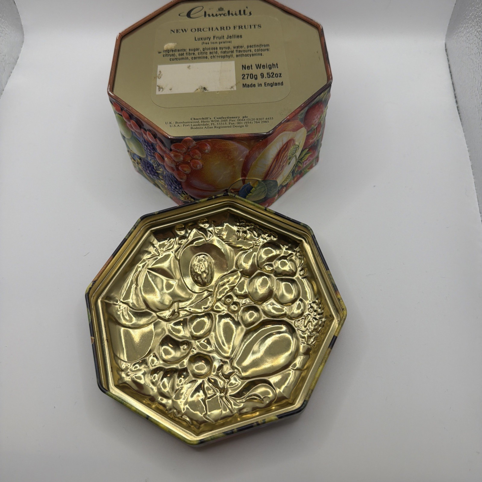 Churchill’s Confectionery, Empty, Fruit Theme Covered Tin, England