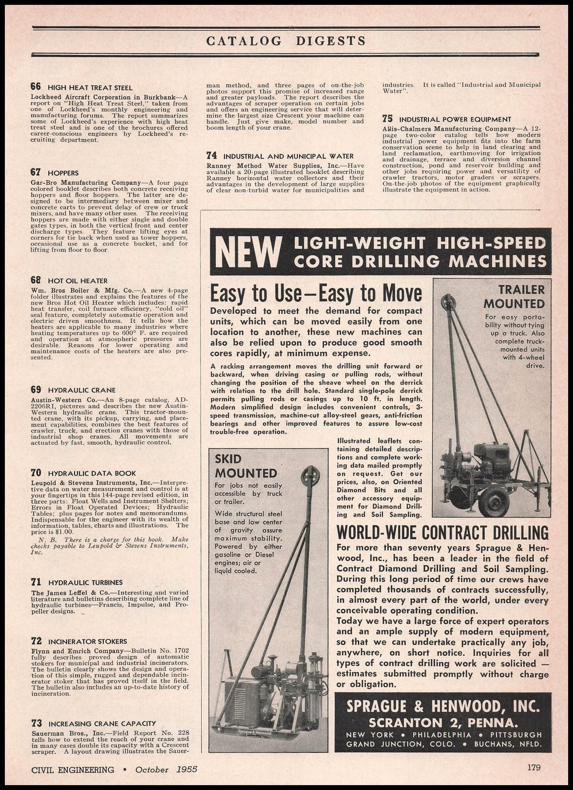 1955 Sprague & Henwood Scranton Pennsylvania Photos Diamond Drillers Print Ad