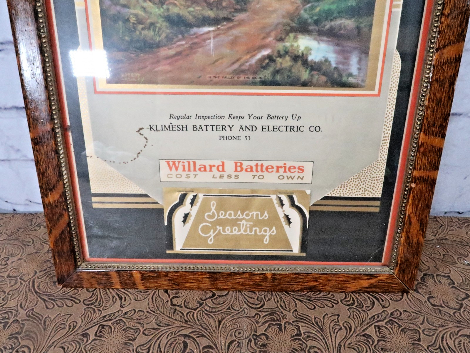 1937 Willard Battery Klimesh Battery & Electric Calendar Framed Charter Oak Iowa