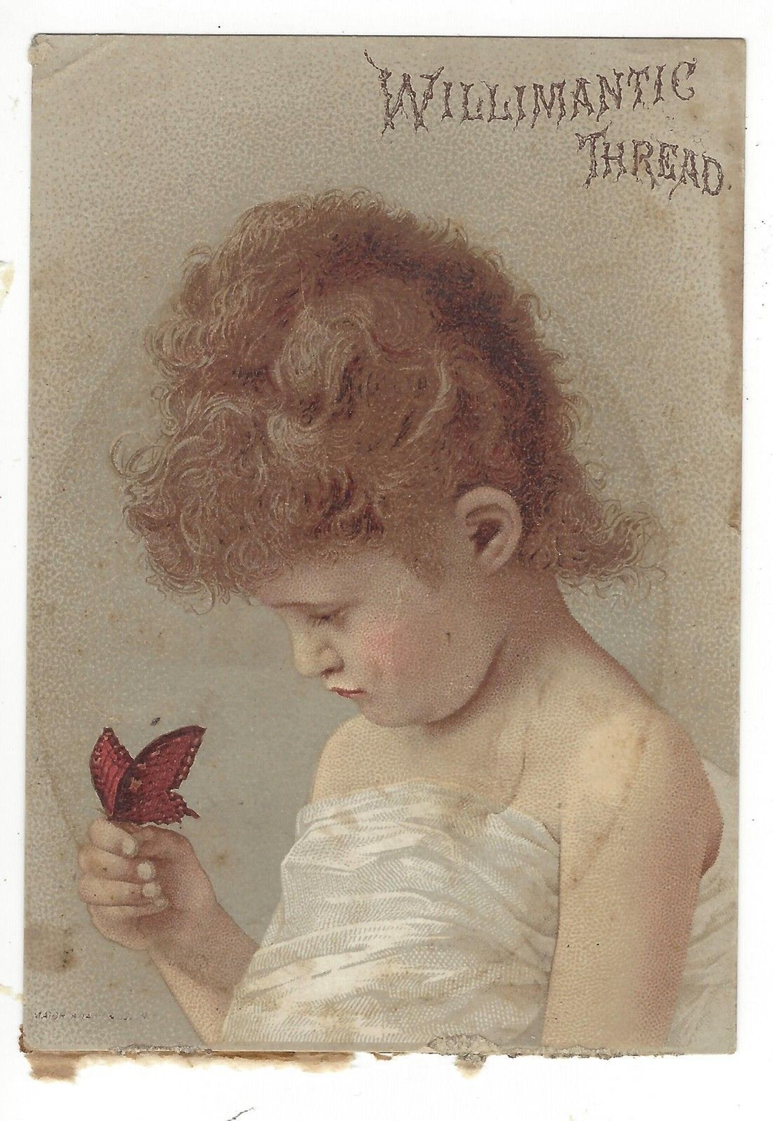 Vintage Willimantic Thread Trade Card – Girl w/ butterfly