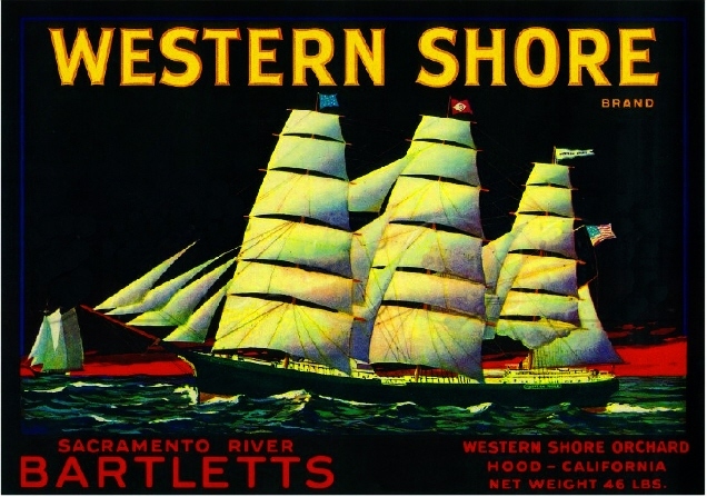 Hood Sacramento Western Shore Sailing Ship Pear Fruit Crate Label Art Print