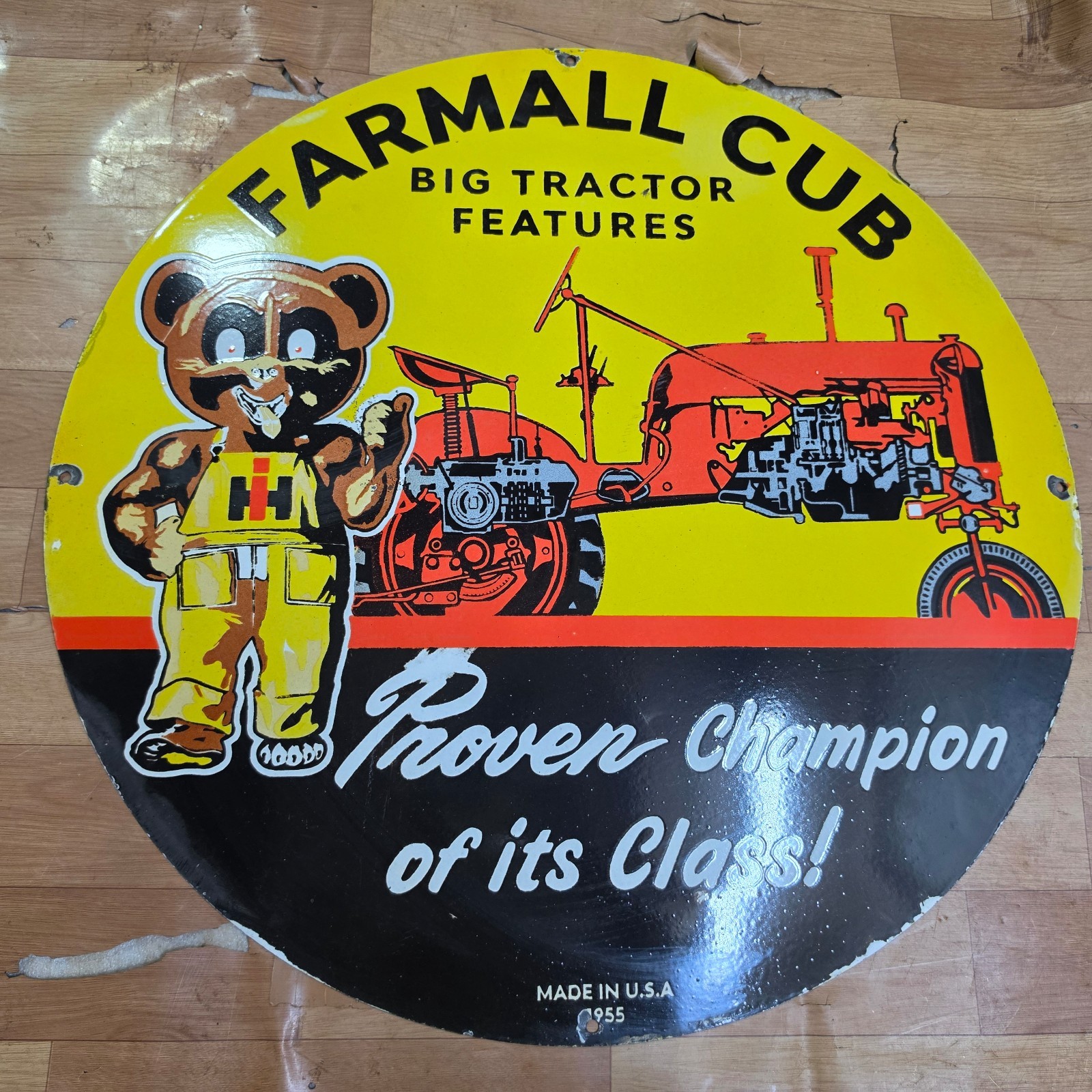 FARMALL CUB PORCELAIN ENAMEL SIGN 29 X 29 INCHES