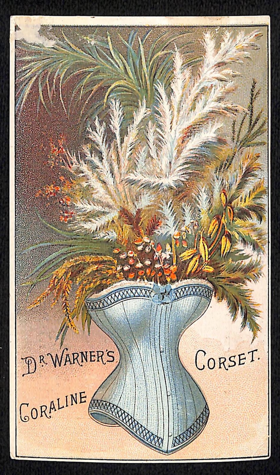 Warner Bros Corsets Victorian Trade Card – Corset Used as Flower Vase