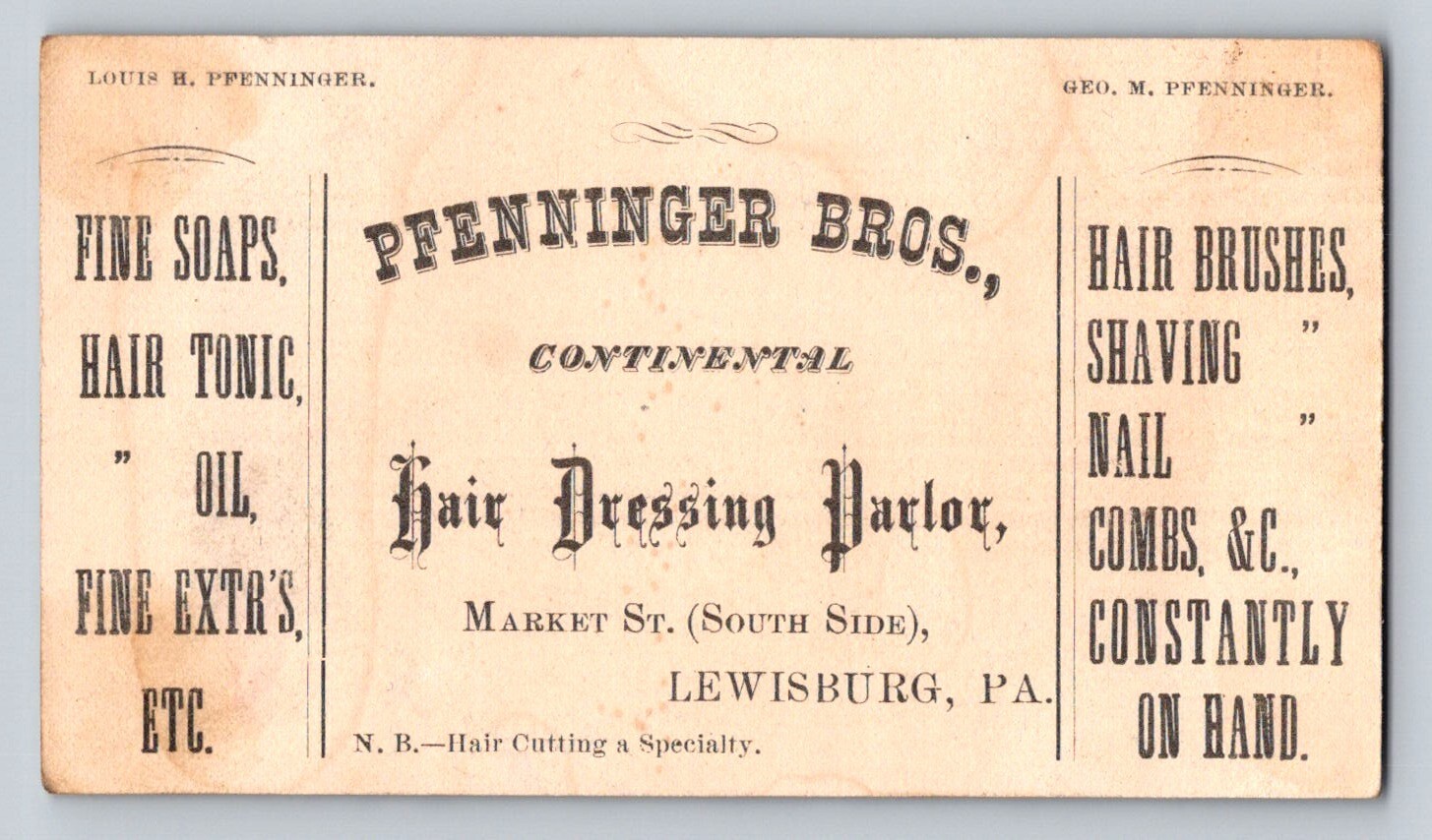 Pfenninger Bros Tall Ship Ice Skaters Sleigh Hair Dressing Parlor Lewisburg P740