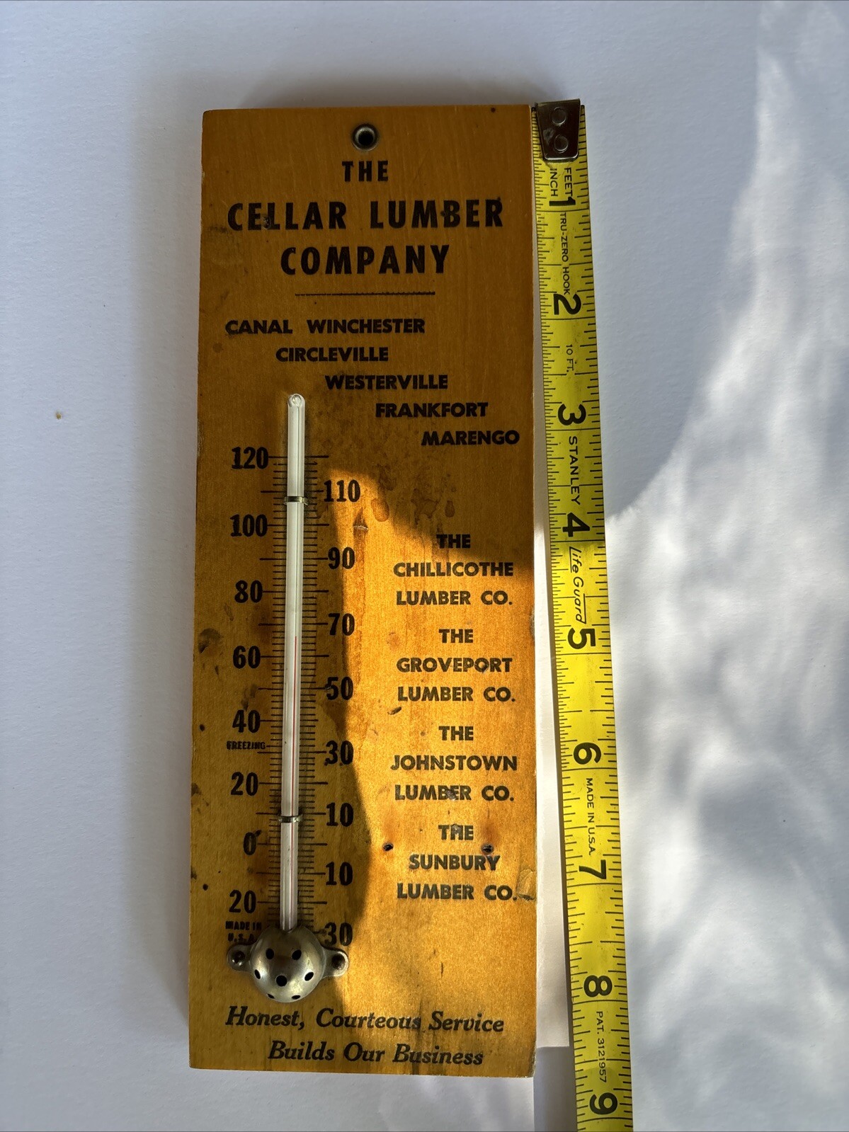 Original Wooden Cellar lumber Company In Ohio thermometer