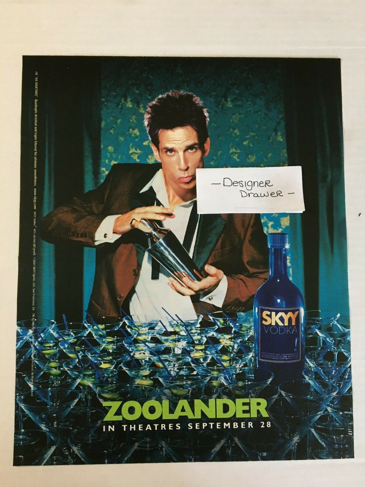 Ben Stiller For Skyy Vodka 2001 Promo Print AD: Zoolander Movie Tie In