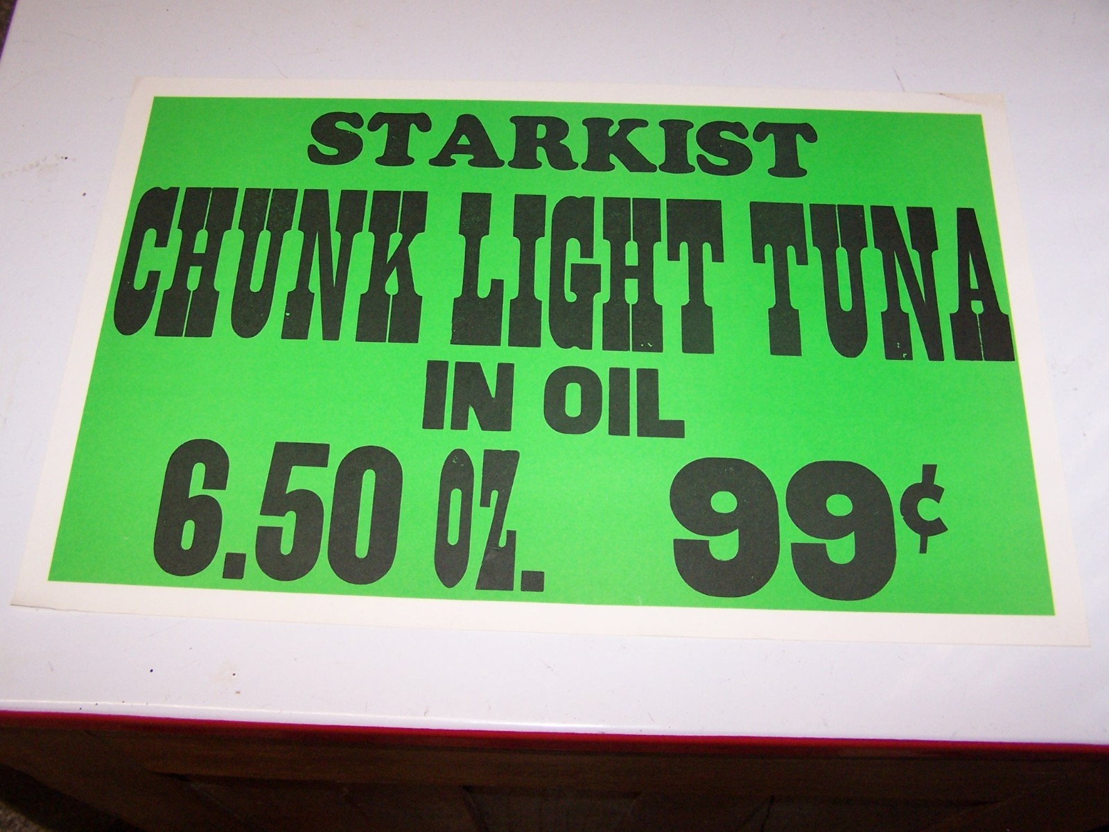 Vintage STARKIST CHUNK LIGHT TUNA .99 Cents – Paper Grocery Store Sign