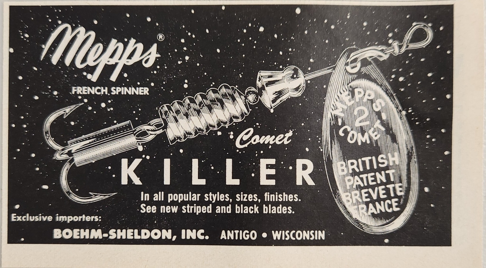 1961 Print Ad Mepps Comet Killer French Spinner Fishing Lures Antigo,Wisconsin