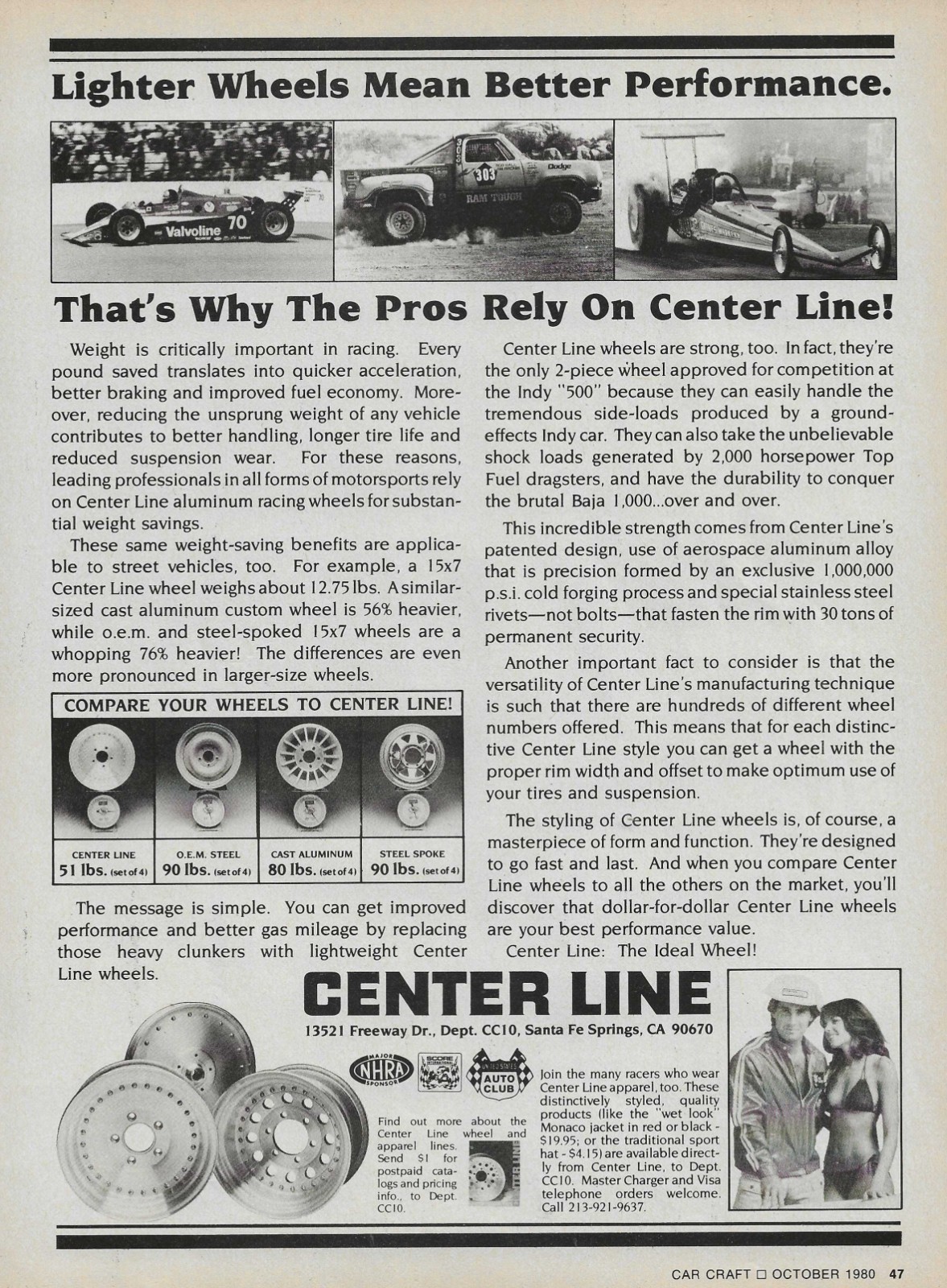 1980 Center Line Wheel Magazine Ad Auto Drag Mag Centerline Sexy Bikini Girl 80