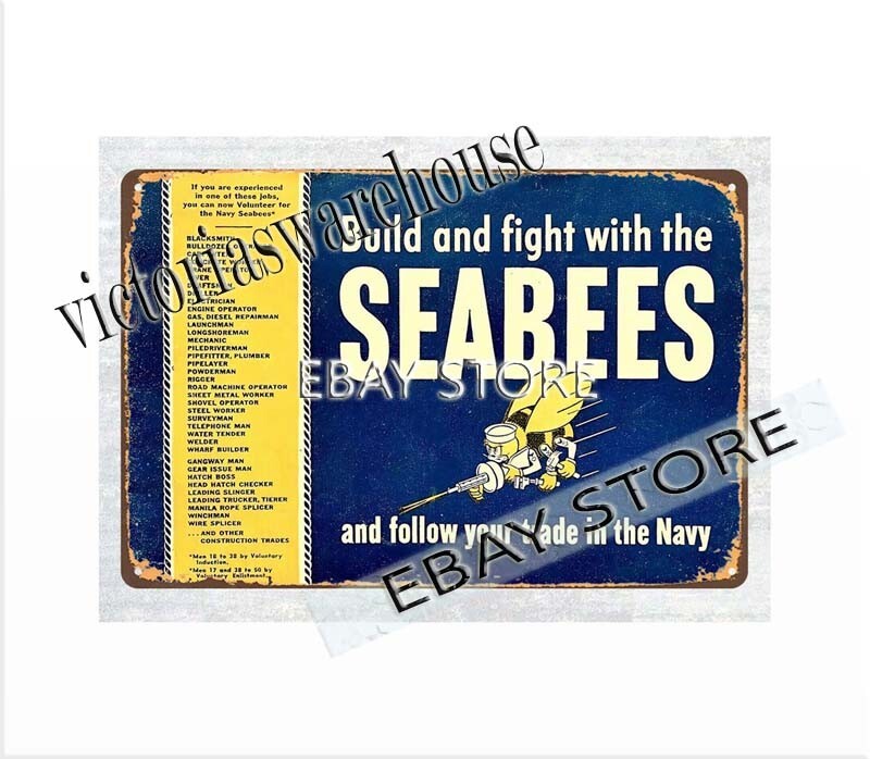 1943 SEABEES RECRUITING army military ww2 metal tin sign armedforce