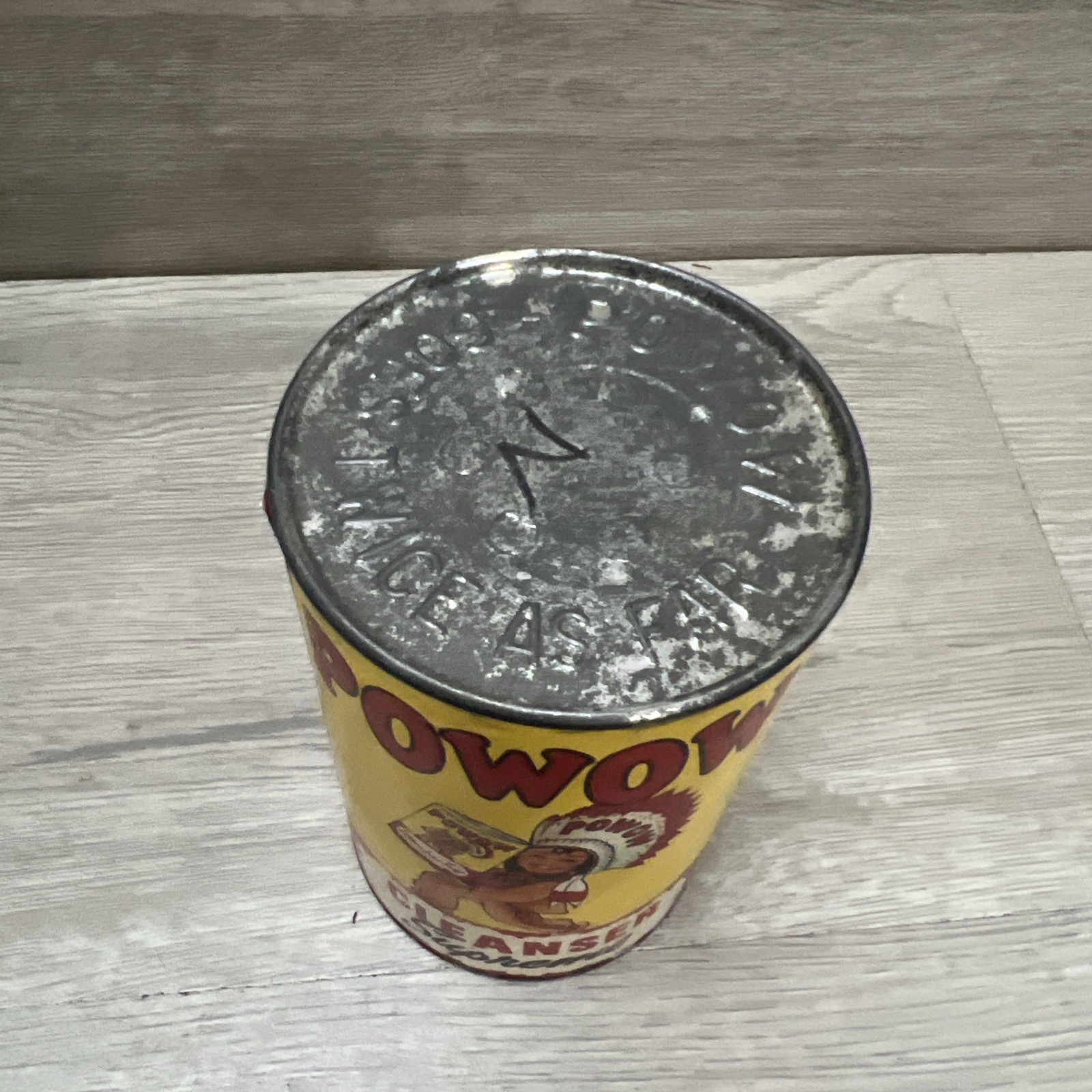 1940S POW WOW FULL UNOPENED POW WOW CLEANSER CAN WITH INDIAN OAKLAND CALIFORNIA