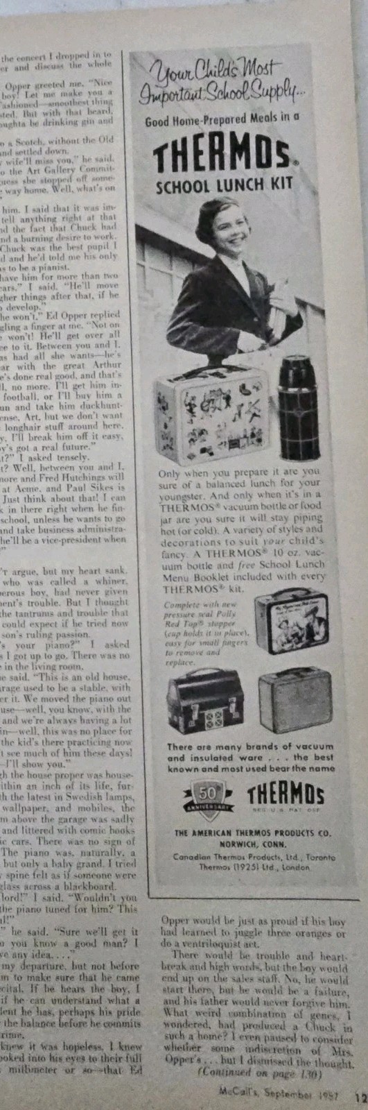 1957 Thermos School Lunch Kit Boxes Sports Roy Rogers Barn Vintage Ad