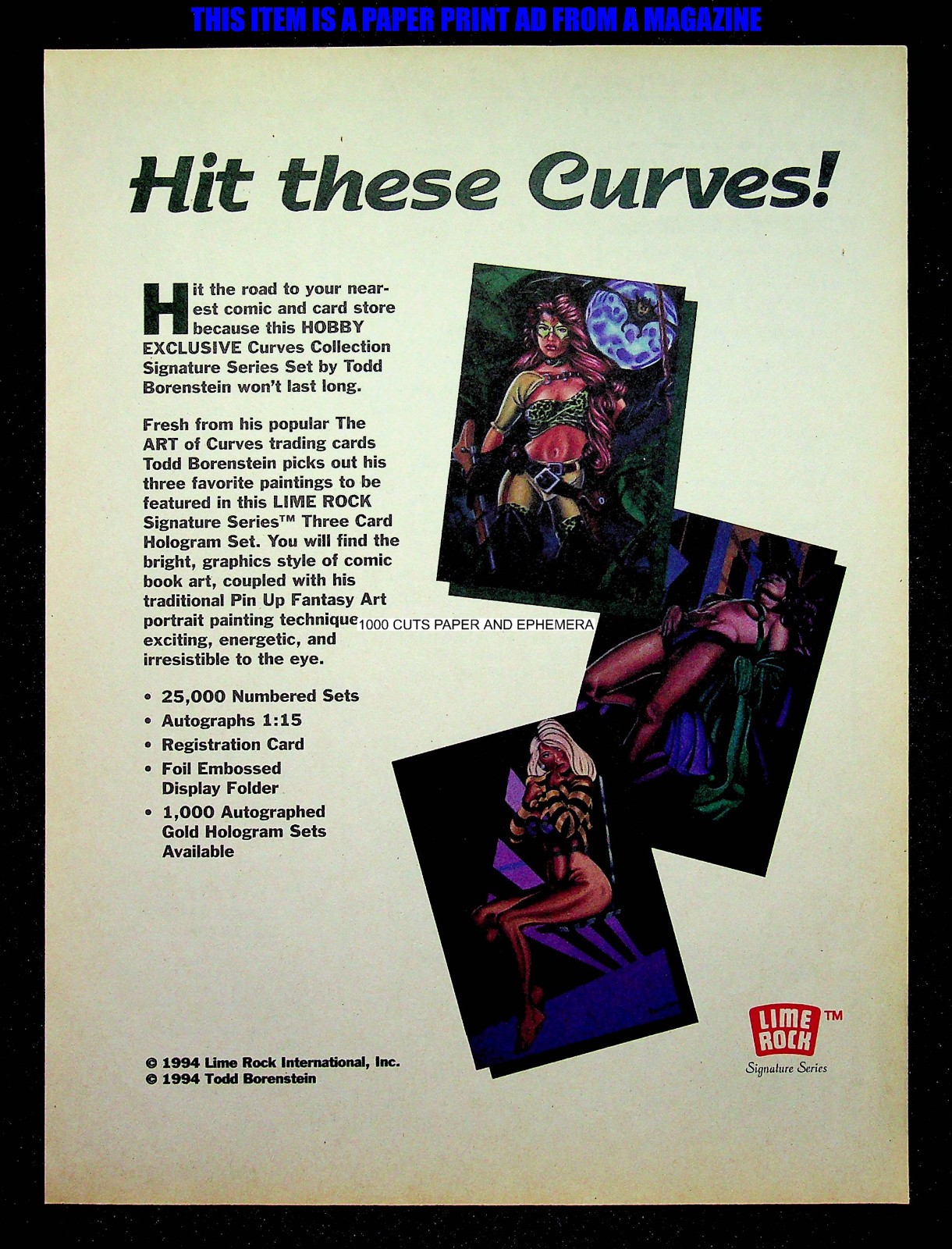 Todd Borenstein Curves Collector Cards Lime Rock 1994 Print Magazine Ad Poster