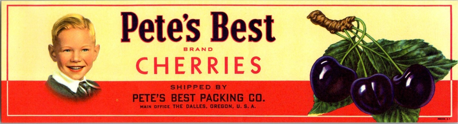 Pete’s Best Brand Cherries Dalles Oregon Small Crate Label Packing VTG