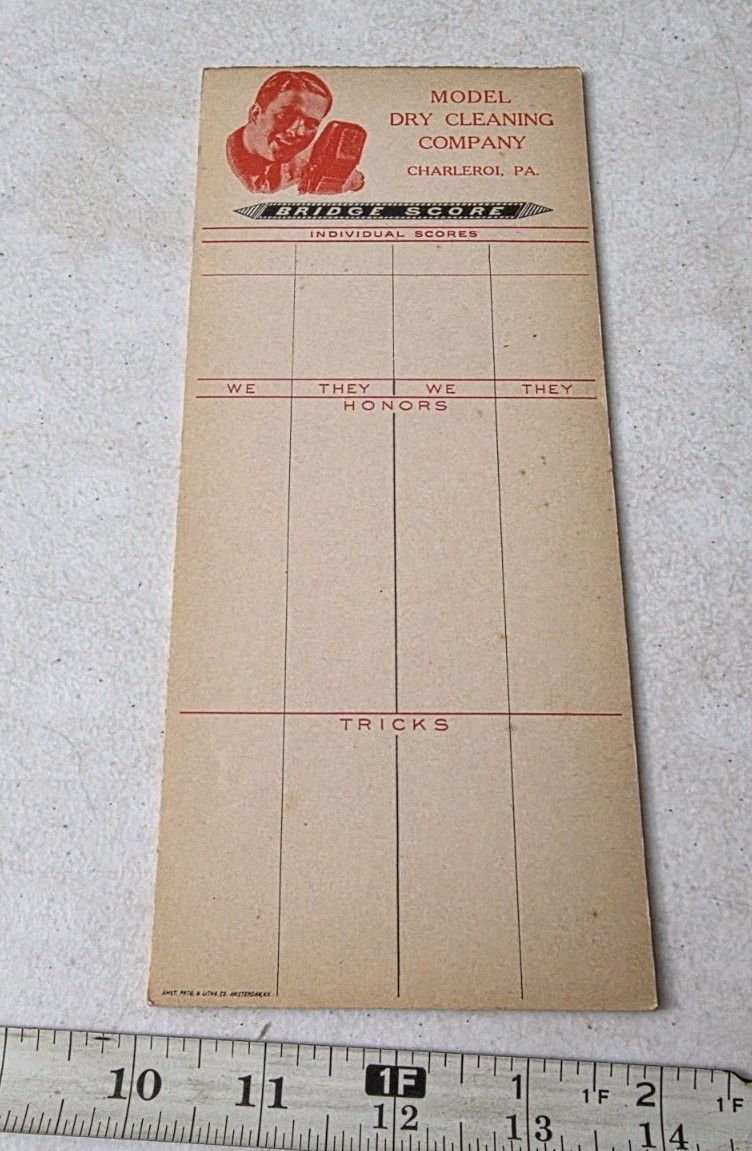 Vtg Model Dry Cleaning Co Charleroi PA Advertising Bridge Score Booklet