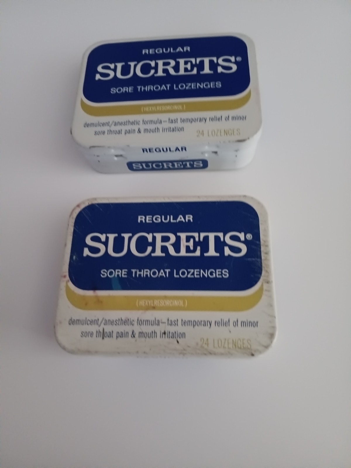 Vintage Regular Sucrets Tins Empty Made in USA Lot of 2
