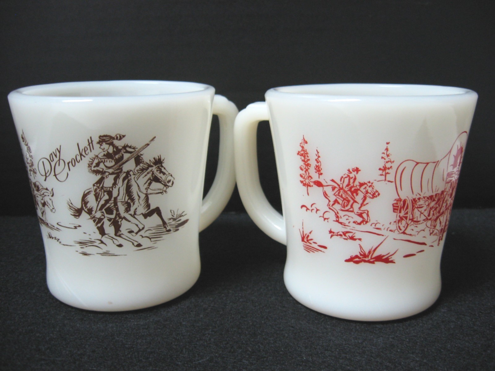 Lot 2 Davy Crockett FIRE KING glass mugs RED BROWN
