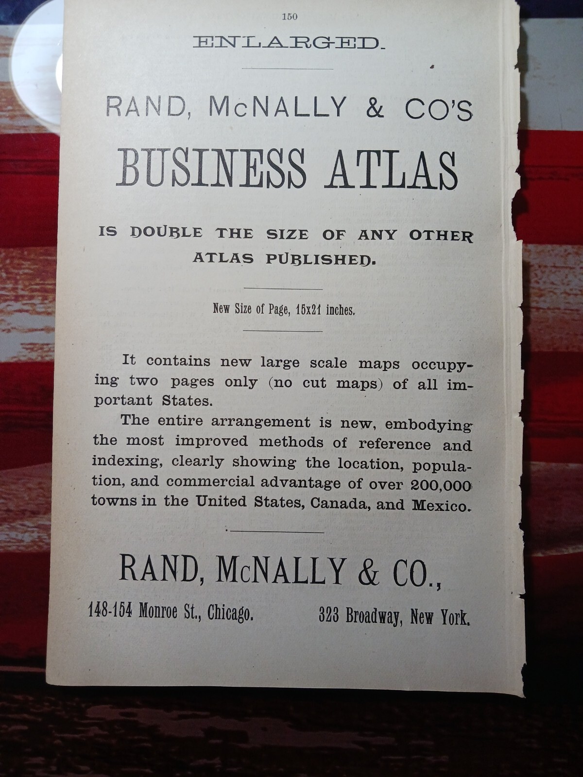 1889 Print Ad ~ Rand McNally & Company Business Atlas Map Book Advertising
