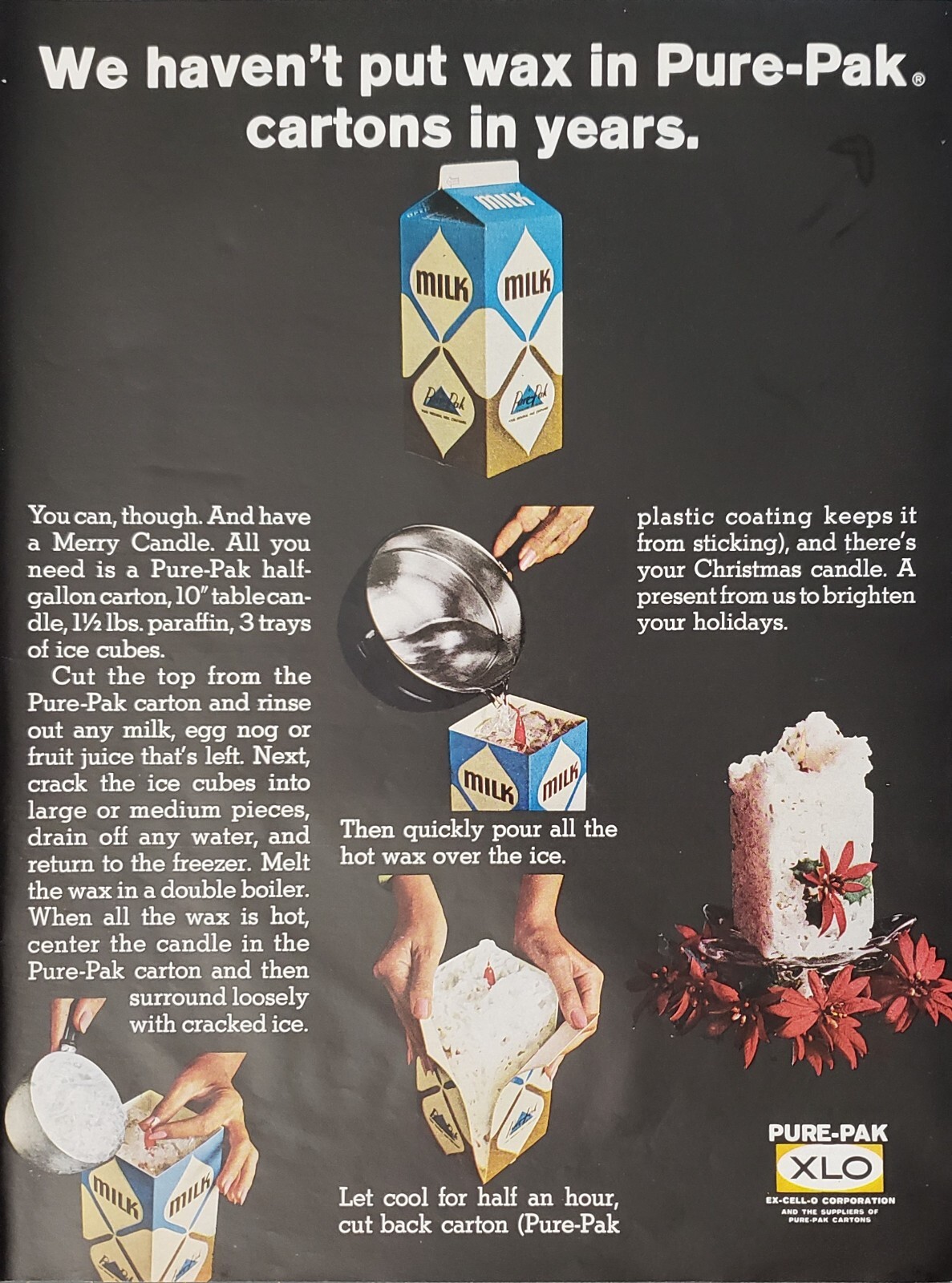 1967 Pure-Pak Cartons How To Make Merry Candle Print Ad