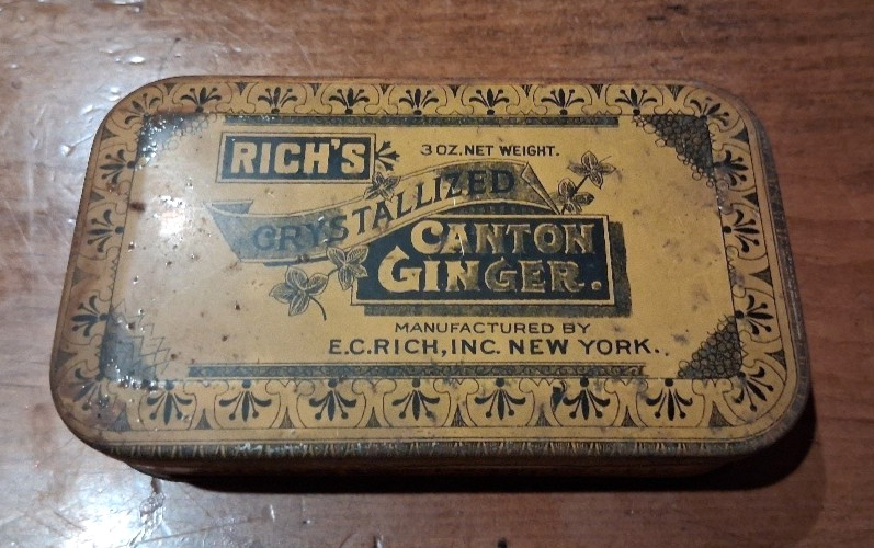 Rich’s Crystallized Canton Ginger Sweetmeats Tin 3 Oz Empty Vintage