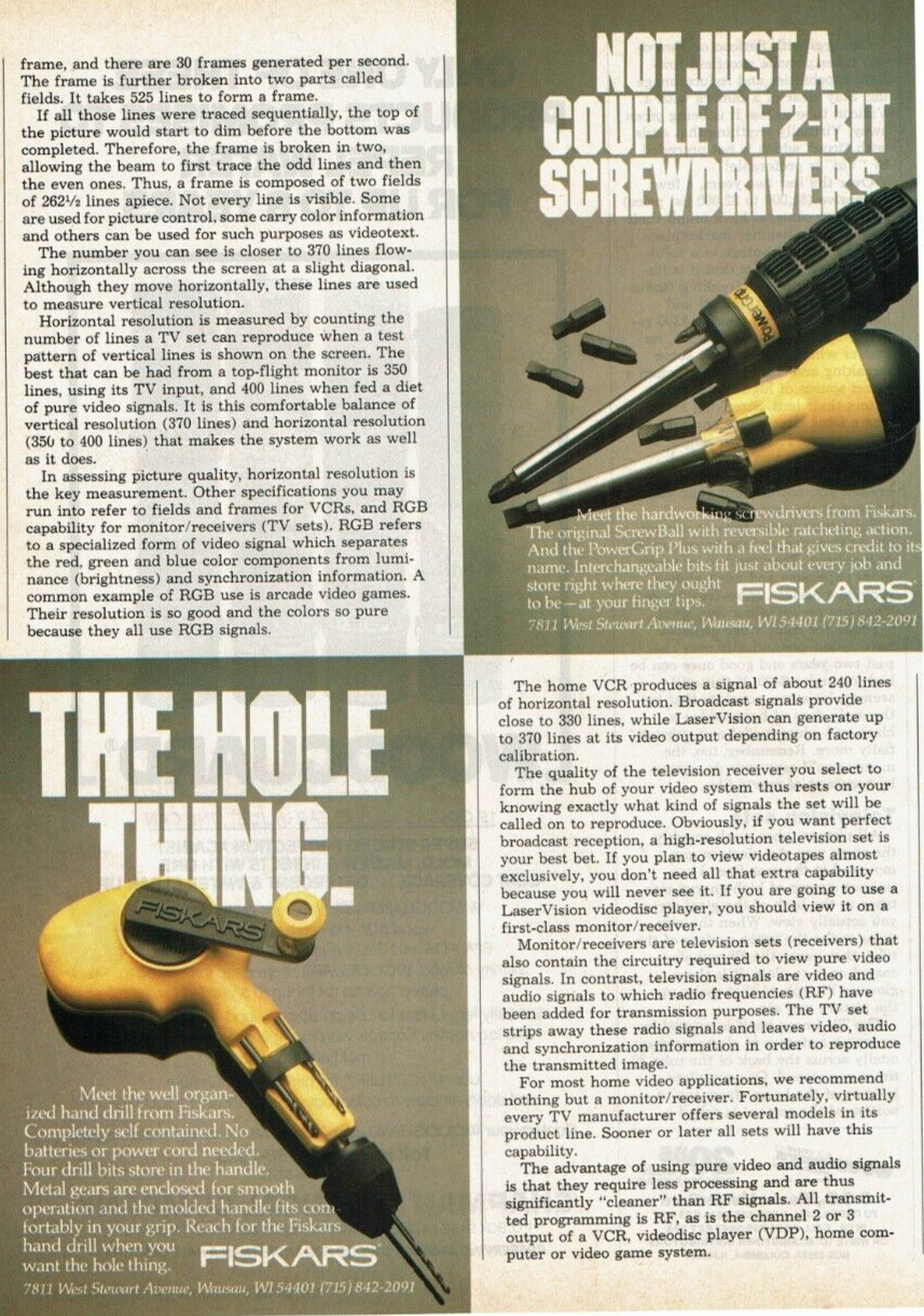 1984 Vintage Print Ad Fiskars Not Just a Couple of 2-Bit Screwdrivers Hole Thing