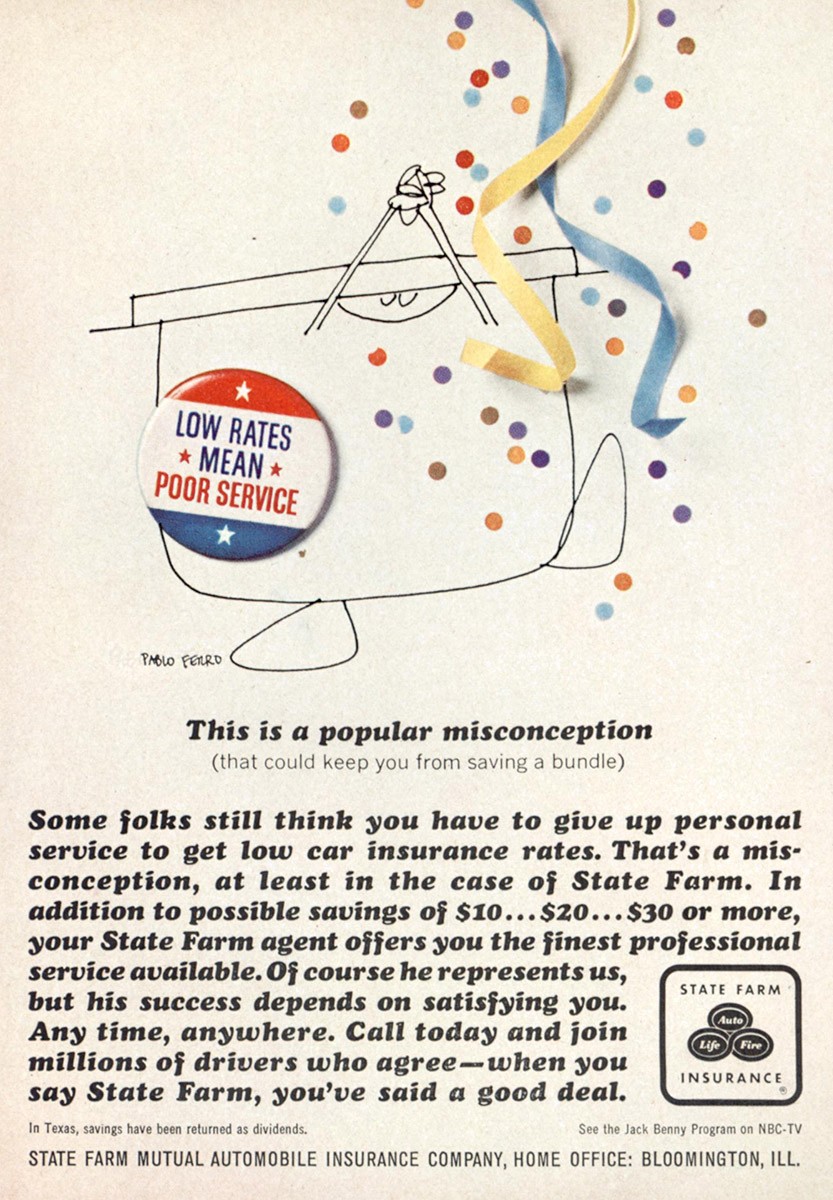 1965 State Farm Insurance: Popular Misconception Vintage Print Ad