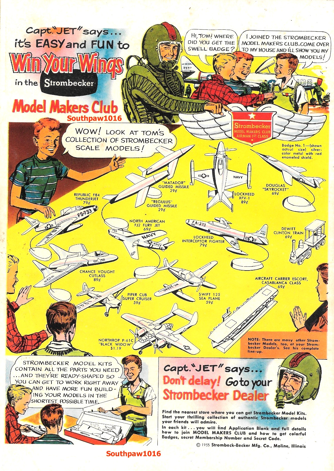 1955 Capt. Jet ‘Strombecker’ Model Jet Kits Original Vintage Print Ad
