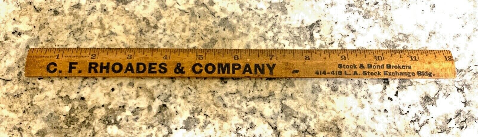 Vintage Pre-1950 C.F Rhoades & Co Wood Adv Ruler; Los Angeles Stock Exchange