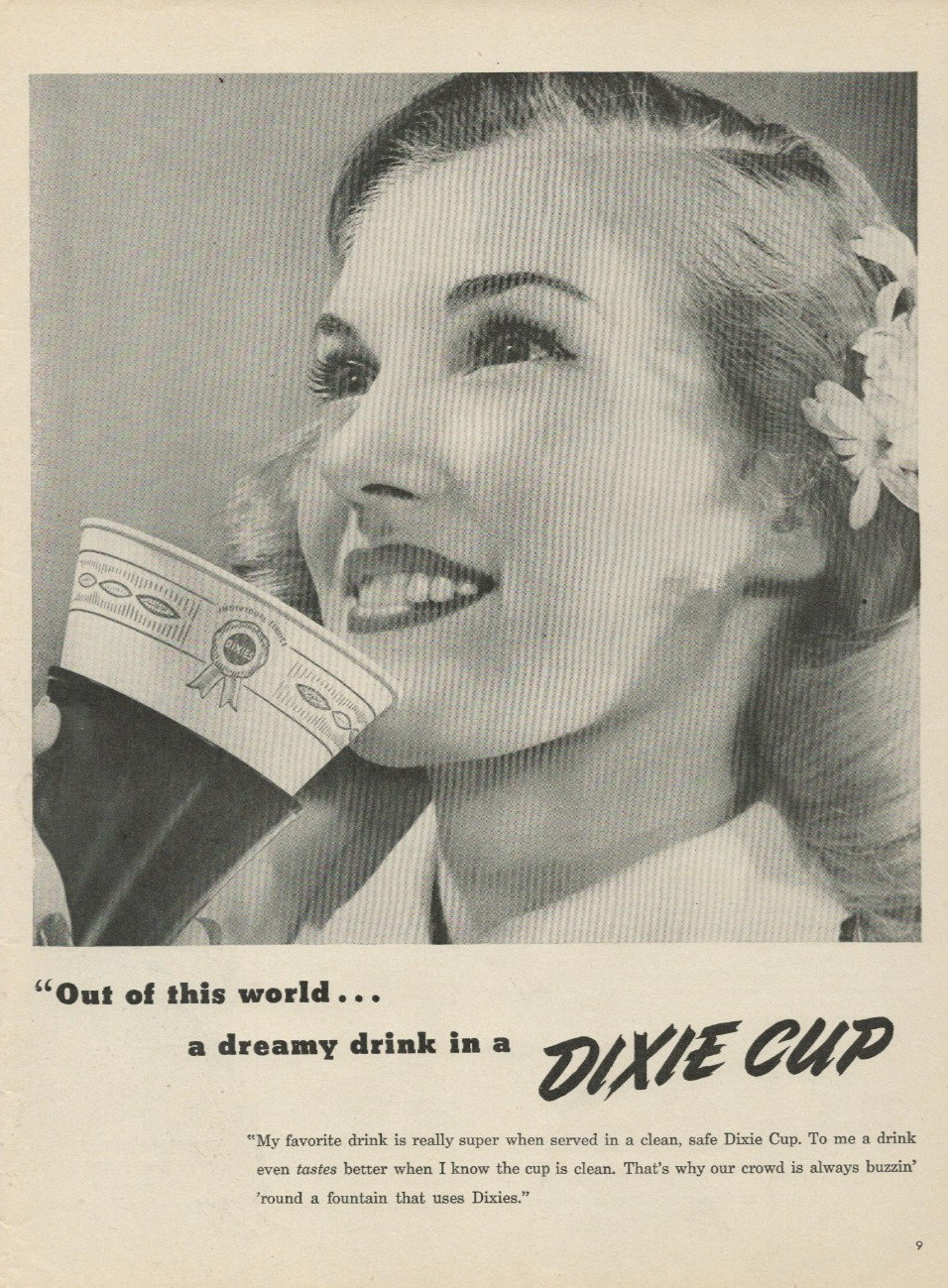 1947 Dixie Cup Out of This World A Dreamy Drink In Pretty Lady Vintage Print Ad