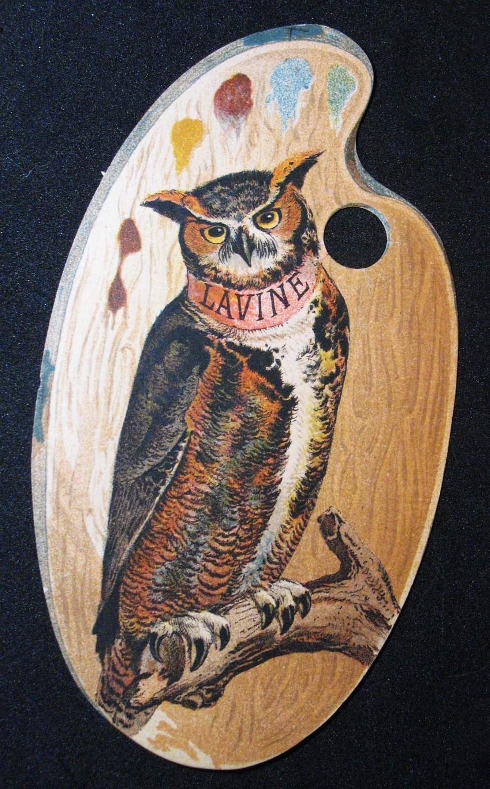 Use Lavine Hartford Chemical Co Ant. 1880s Victorian Die Cut Trade Card w Owl