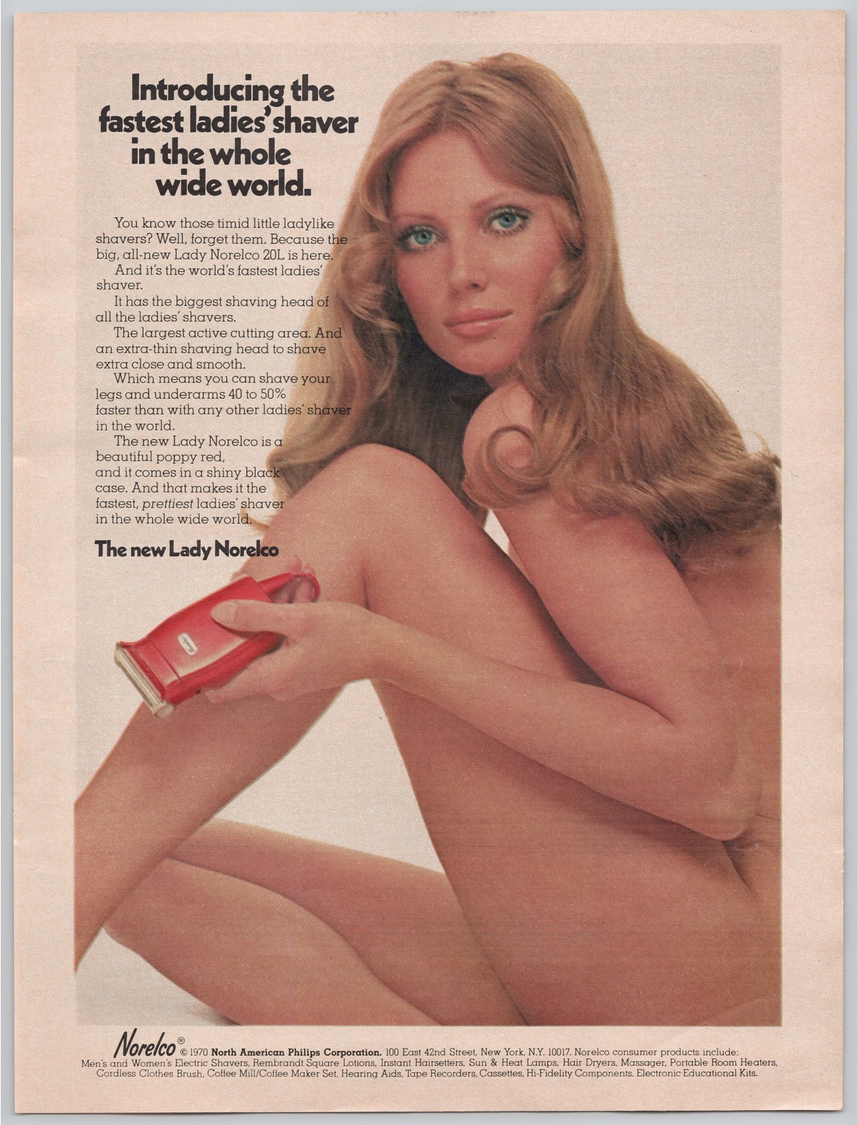 Lady Norelco Electric Shaver Poppy Red 1970 Vintage Print Ad