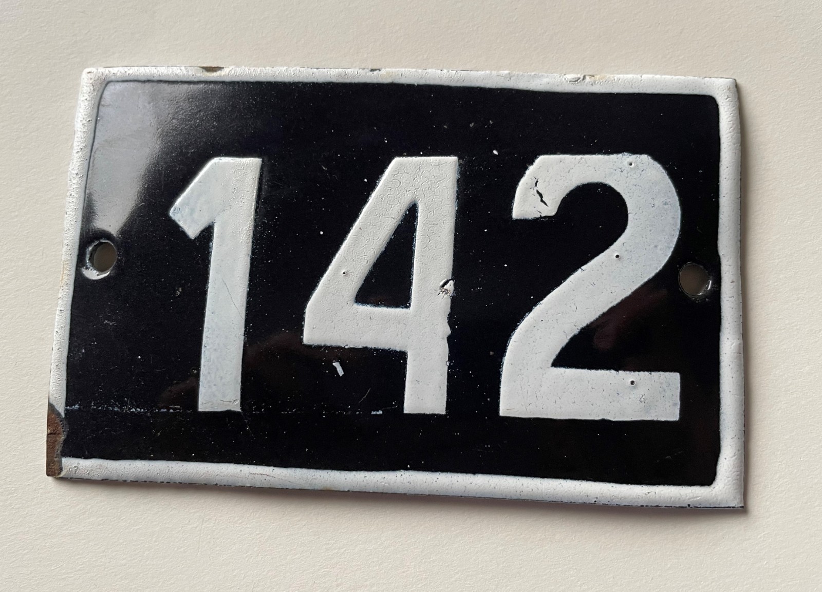 Vintage Enamel Porcelain House Number 142 Door Sign Dark Blue (almost Black)