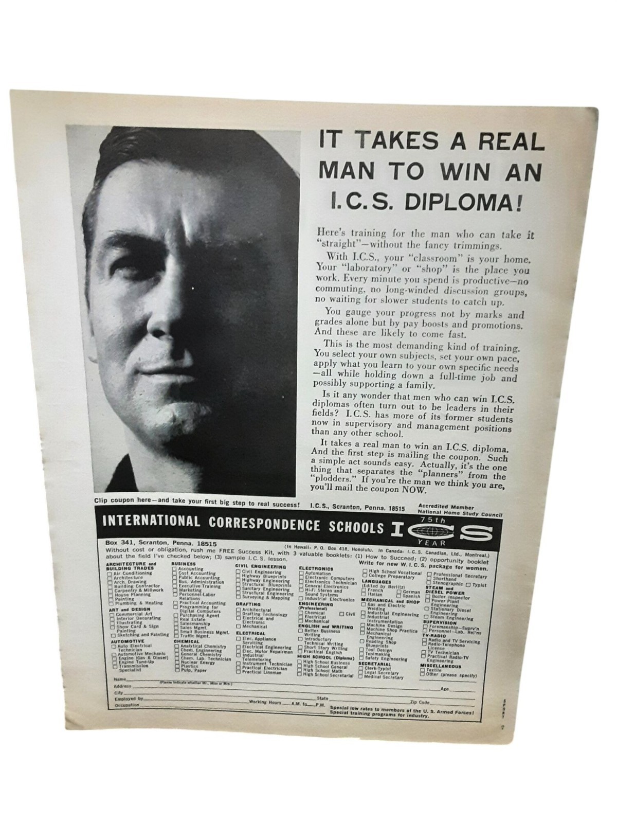 1965 International Correspondence Schools ICS Diploma Training Ad