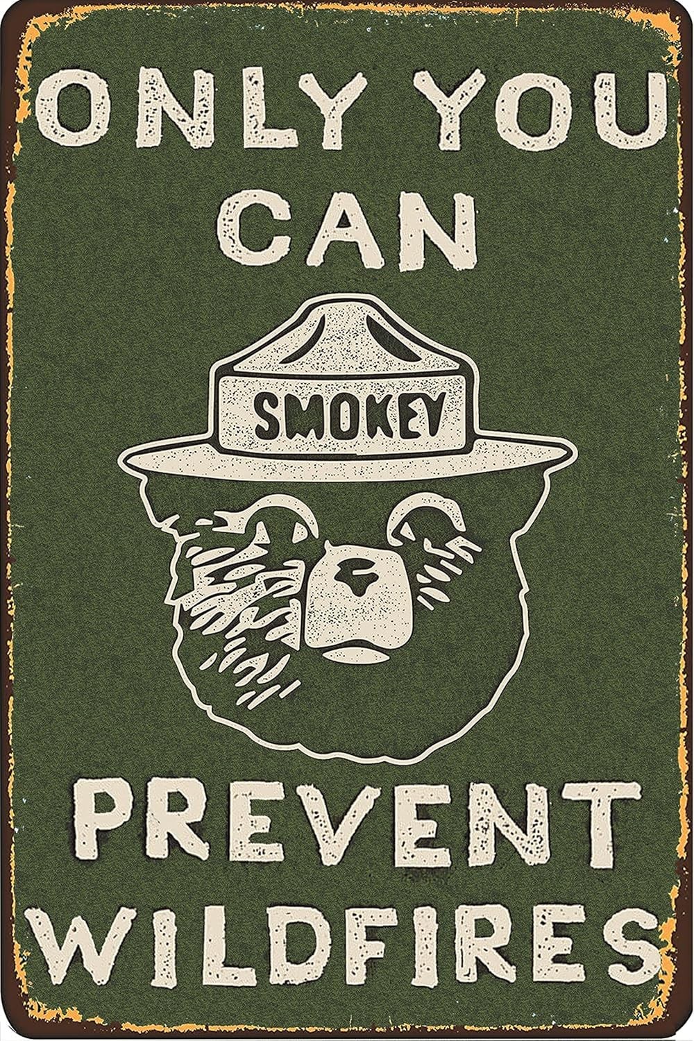 CCPARTON Vintage Metal Sign Smokey Bear Retro Metal Tin Sign Aluminum Sign for H