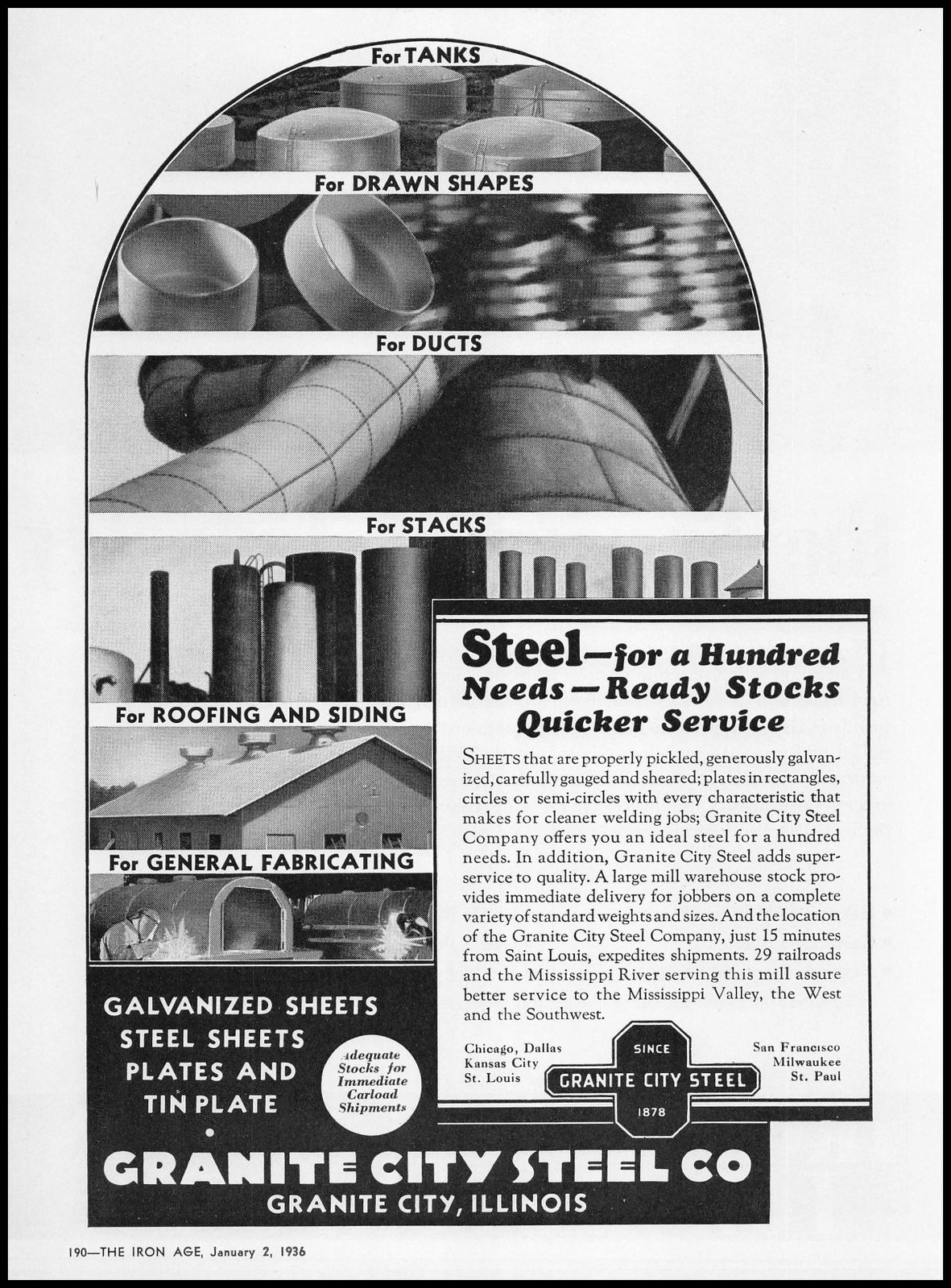 1936 Granite City Steel Co Illinois Fabricated Roofing & Siding Vintage Print Ad