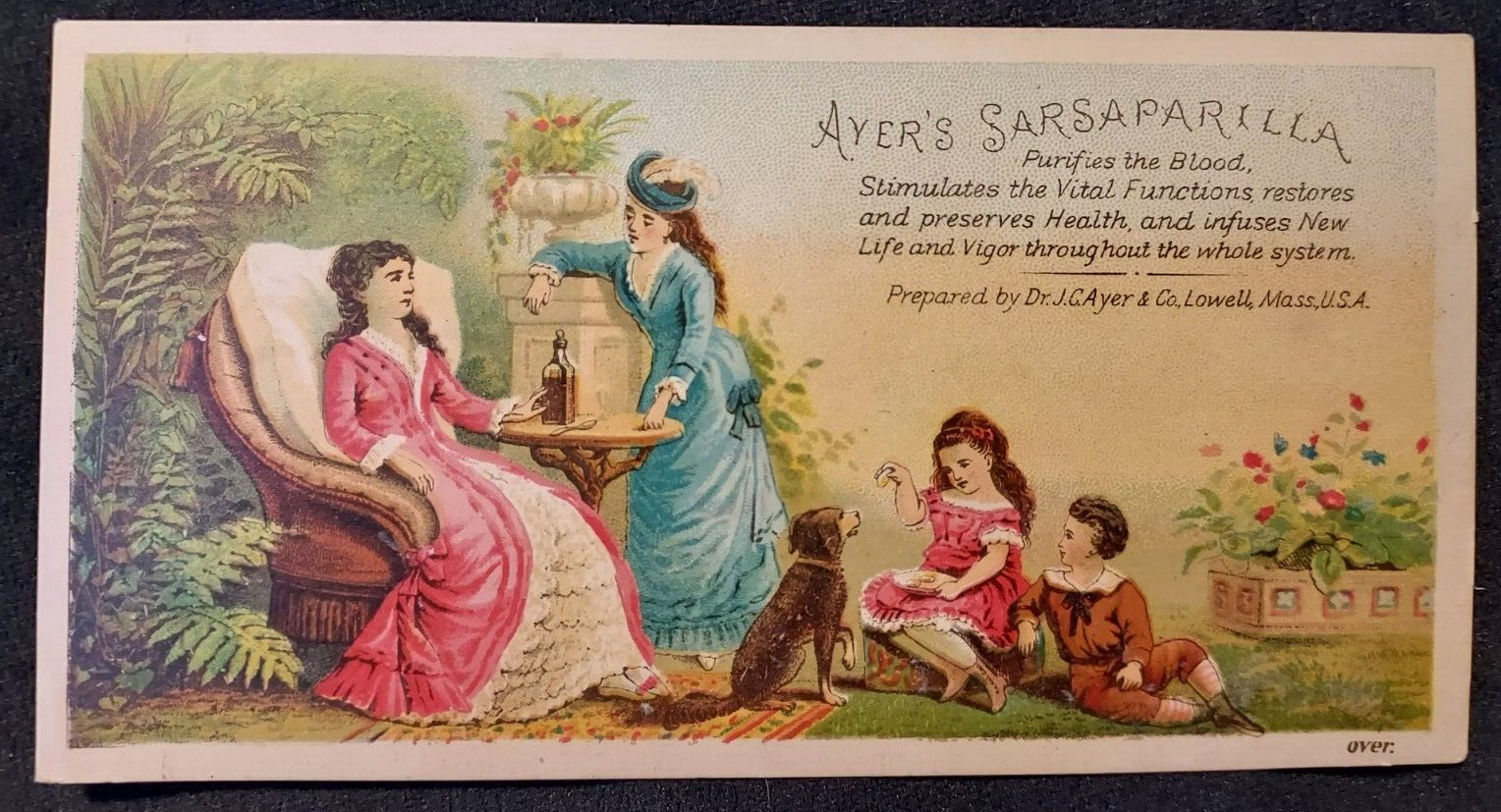 Old Quack Medicine Trade Card Ayer’s Sarsaparilla Dr. JC Ayer Lowell Sick Woman