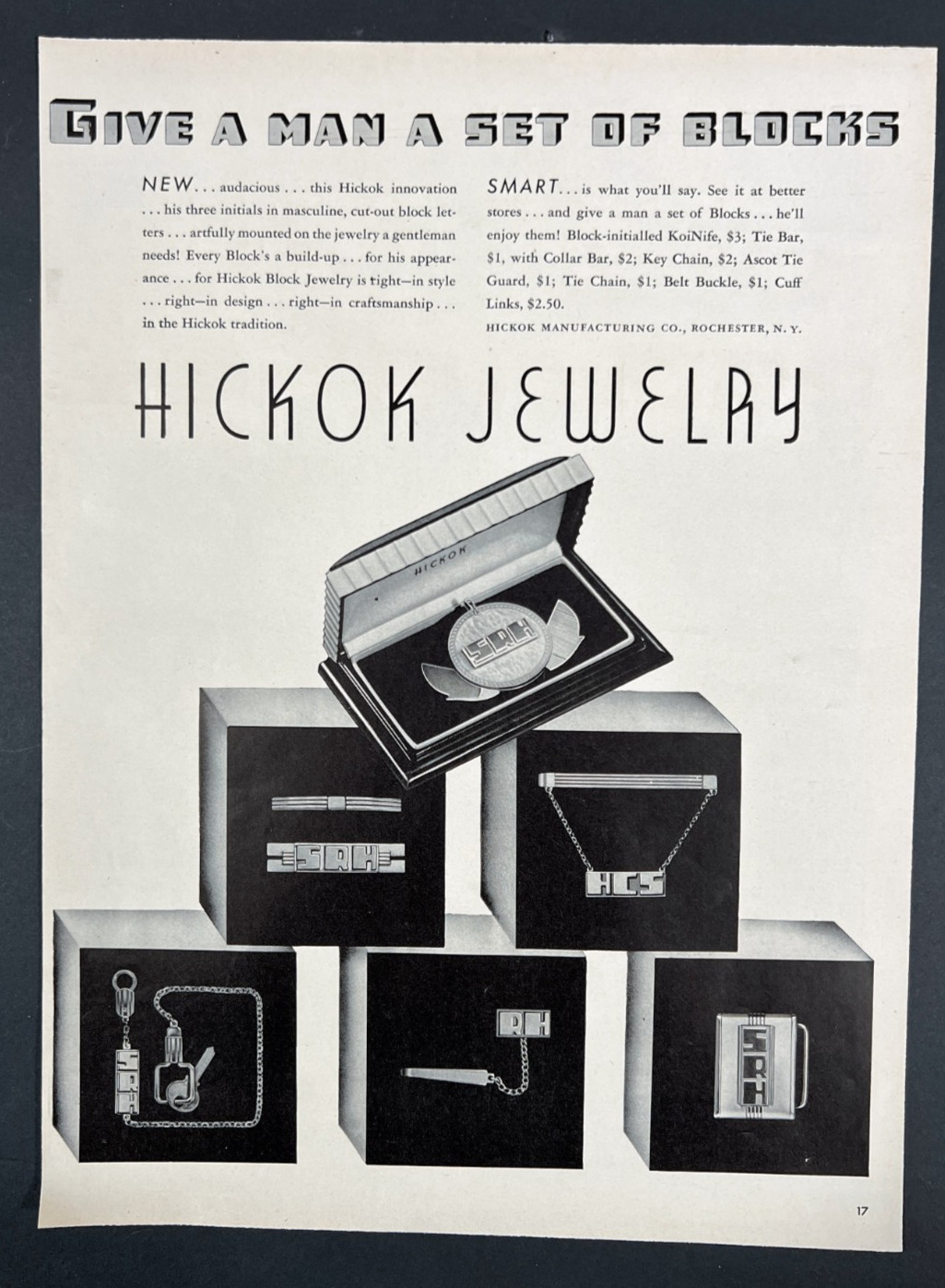 1939 Hickok Block Jewelry Vtg Print Ad Give a Man A Set of Blocks Rochester NY